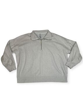 Athleta women's 1x cozy 1/4 zip pullover sweatshirt gray cream prep Lulu athleti